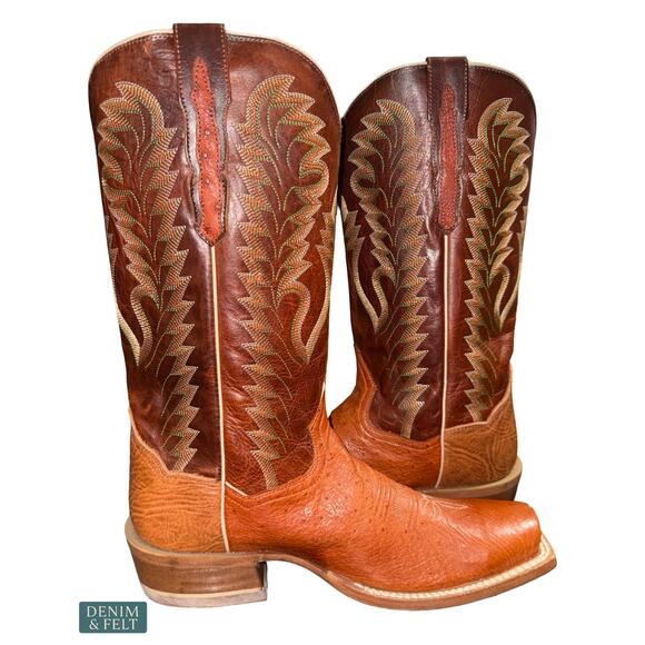 NEW Dan Post Smooth Ostrich Cowboy Boots Cognac Square Toe Western Cowboy 9 D main image 6